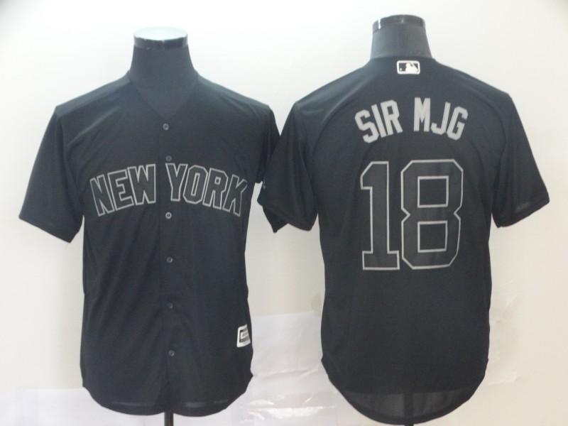 Men New York Yankees 18 Sir Mjg Black MLB Jerseys